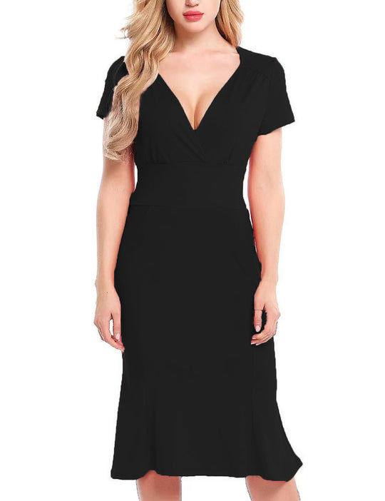 Damen Elegantes Wickelkleid mit tiefem V-Ausschnitt und formschmeichelndem Schnitt EB