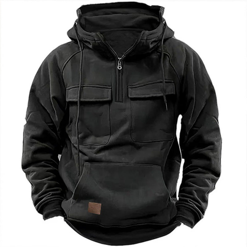 Herren Funktionale Kapuzenpullover mit Praktischen Taschen und Kurzem Reißverschluss EB