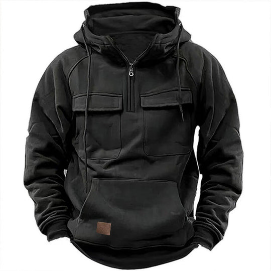 Herren Funktionale Kapuzenpullover mit Praktischen Taschen und Kurzem Reißverschluss EB