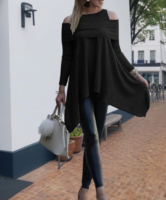Damen Oversized Oberteil mit schickem Off-Shoulder Design und asymmetrischem Saum EB