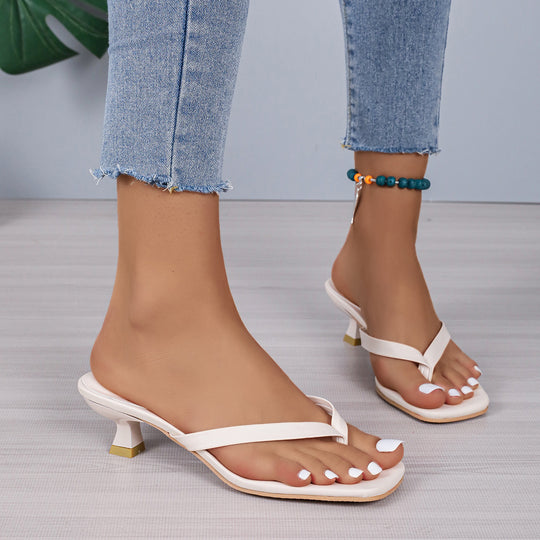 Damen nan elegante Zehensteg-Mules mit niedrigem Blockabsatz und quadratischer Zehenform EB