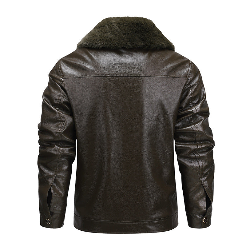 Herren Kunstleder-Fieldjacke mit durchgehendem Teddyfutter und verdecktem Reißverschluss EB