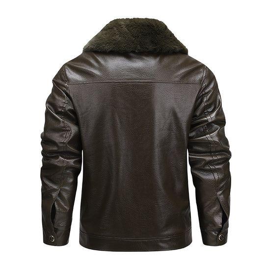 Herren Kunstleder-Fieldjacke mit durchgehendem Teddyfutter und verdecktem Reißverschluss EB