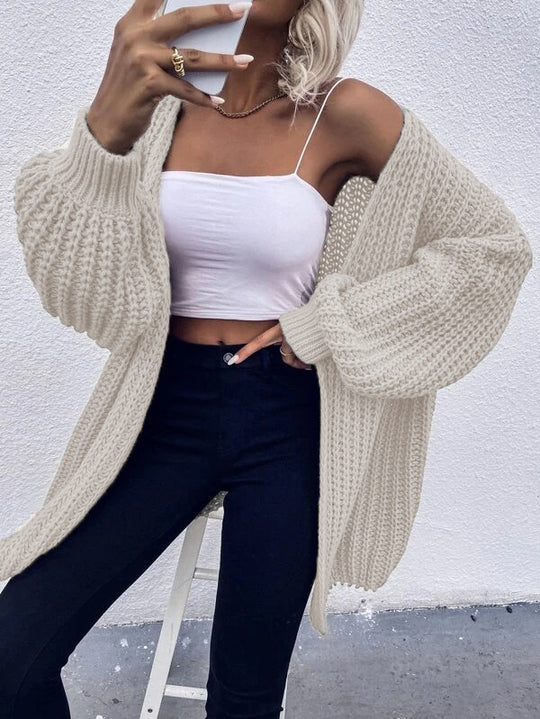 Damen Grobstrick-Cardigan mit voluminösen Ärmeln und offener Vorderseite EB