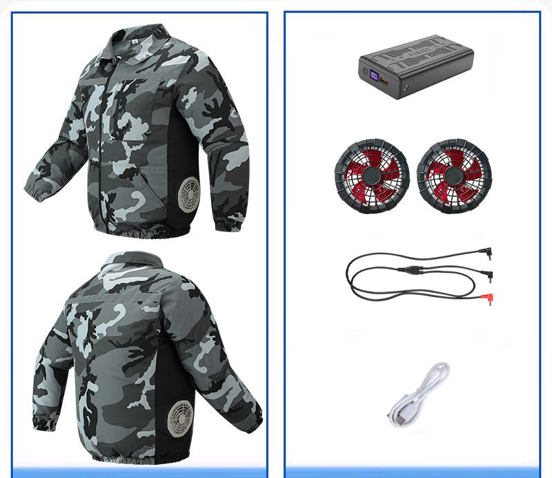 Unisex nan ventilated work cooling jacket with side vent inserts, removable battery compartment and reflective inserts EB