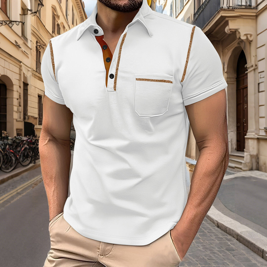 Herren nan Kurzarm-Polo mit Brusttasche, kontrastierender Steppnaht und Hemdkragen EB