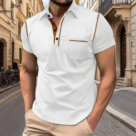 Herren nan Kurzarm-Polo mit Brusttasche, kontrastierender Steppnaht und Hemdkragen EB
