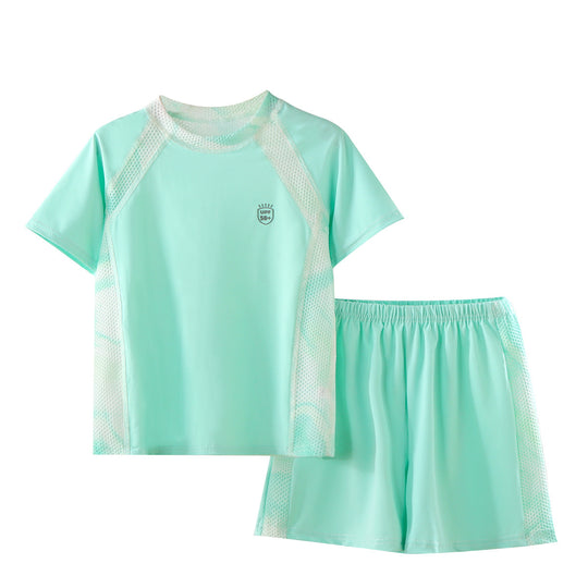 Damen nan UV-Schutz Bade-Set mit Kurzarm-Rashguard und elastischen Badeshorts R&B