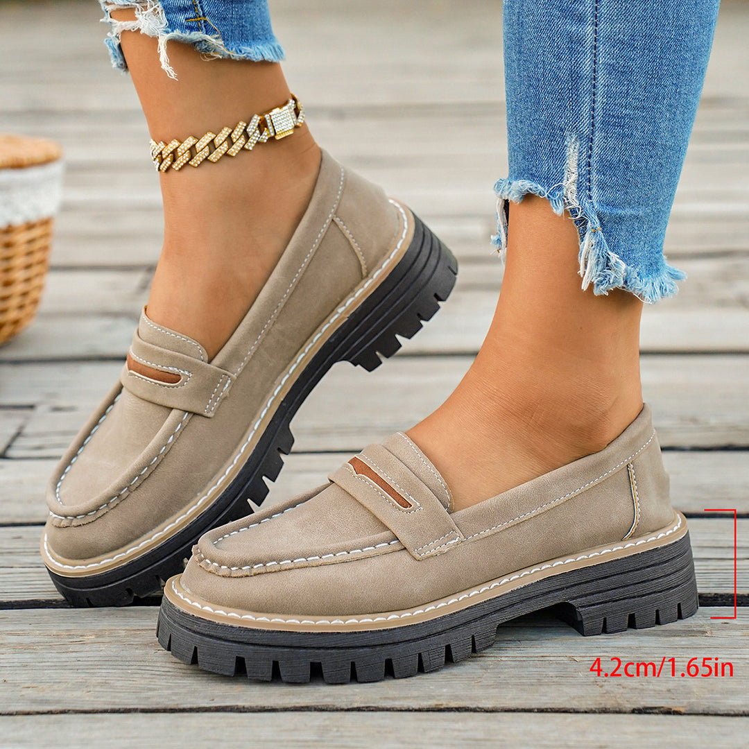 Damen Chunky Loafers mit rutschfester Sohle und dekorativem Riemen EB