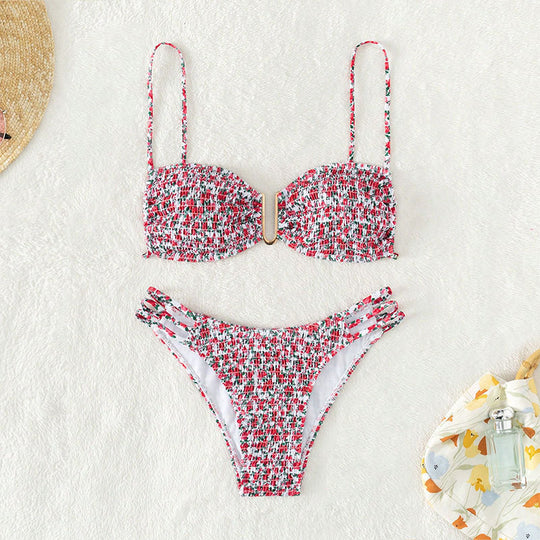 Damen Bandeau-Bikini mit raffiniertem Rüschendesign und modischen Schnürdetails EB