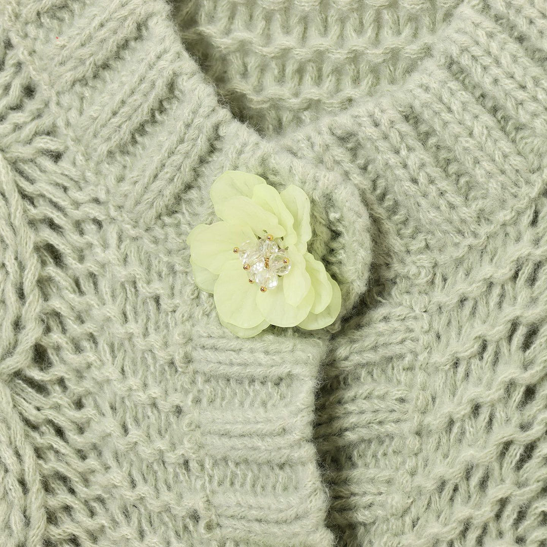 Damen cropped Strickjacke mit floralem Detail EB
