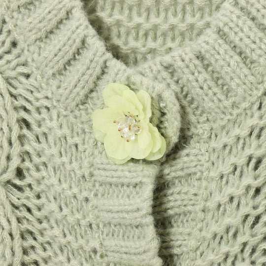 Damen cropped Strickjacke mit floralem Detail EB