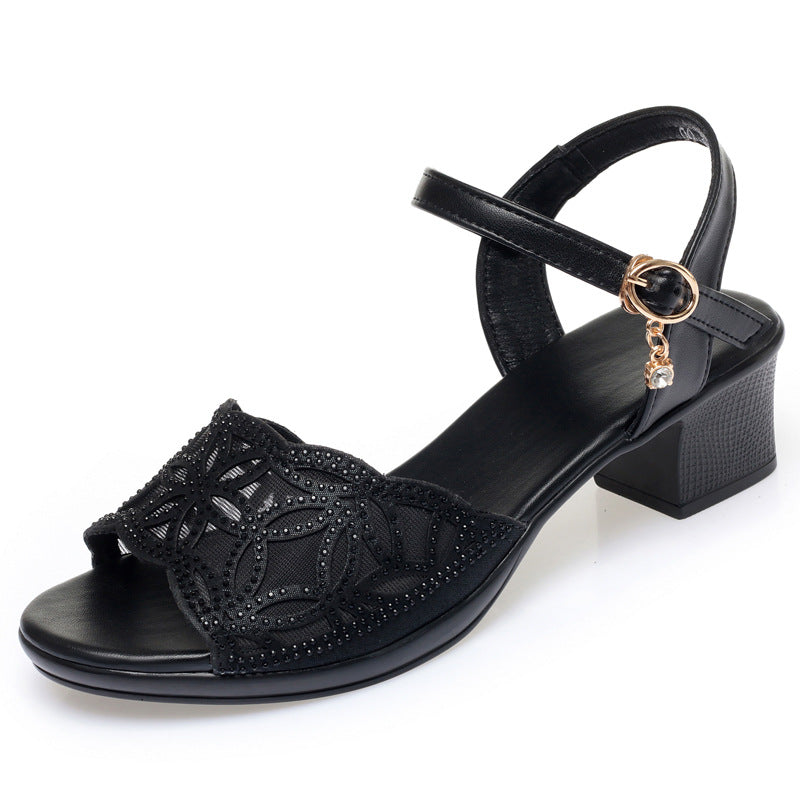 Damen Sandaletten mit verstellbarem Riemen und funkelndem Strassdetail EB