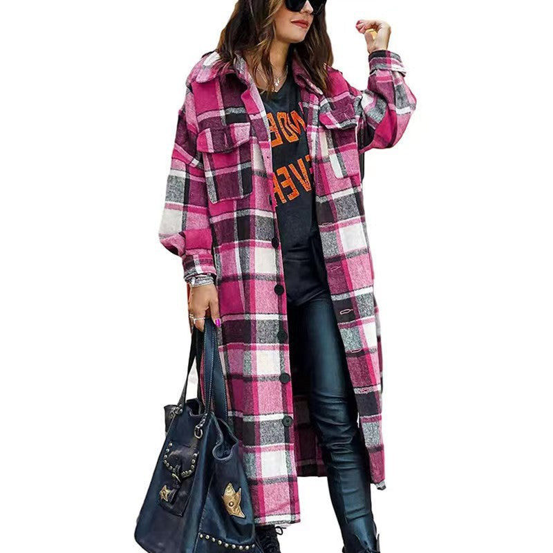 Damen Langärmlige Karobluse im Oversized-Stil EB