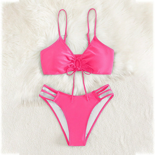 Damen Triangel-Bikini-Set mit Schleifen-Detail und modischen Einschnitten EB