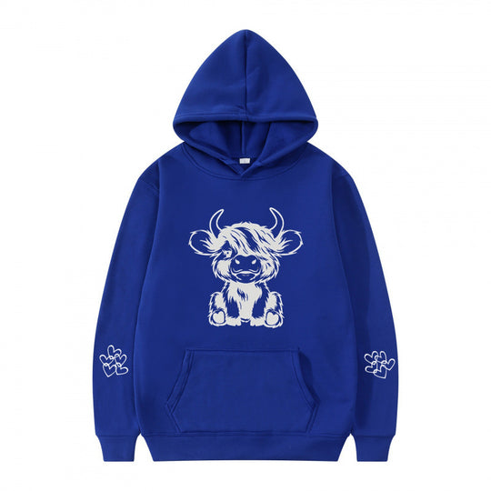 Damen Kapuzensweater mit entzückendem Kuhmotiv und praktischen Kängurutaschen EB