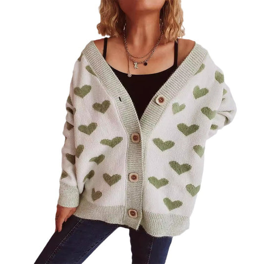 Damen Strickjacke mit herzförmigem Muster und knöpfbarem Design EB