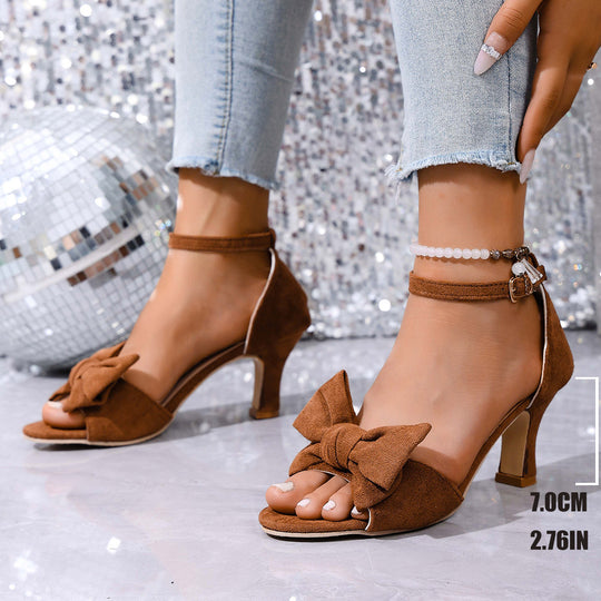 Damen elegante High Heel Sandalen mit modischer Schleifen-Applikation EB