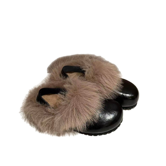 Damen Komfortable Clogs mit warmem Fellkragen und rutschfester Sohle EB