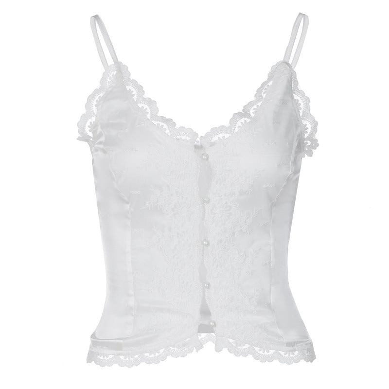 Damen Spitzen-Corsage mit eleganter Knopfleiste EB