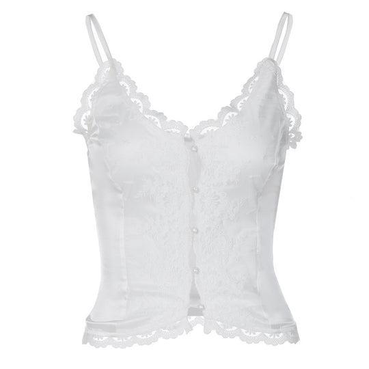 Damen Spitzen-Corsage mit eleganter Knopfleiste EB