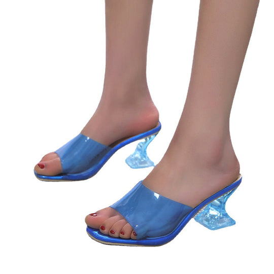 Damen transparente Mules mit modischem Blockabsatz und komfortablem Fußbett EB