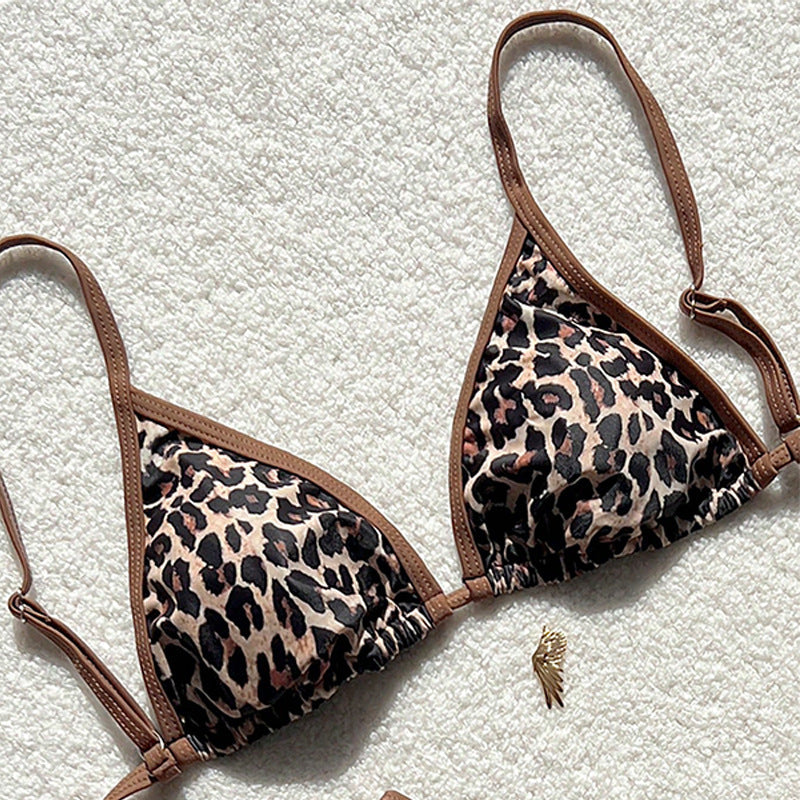 Damen Triangel-Bikini-Set mit stilvollem Tiermuster und verstellbaren Trägern EB