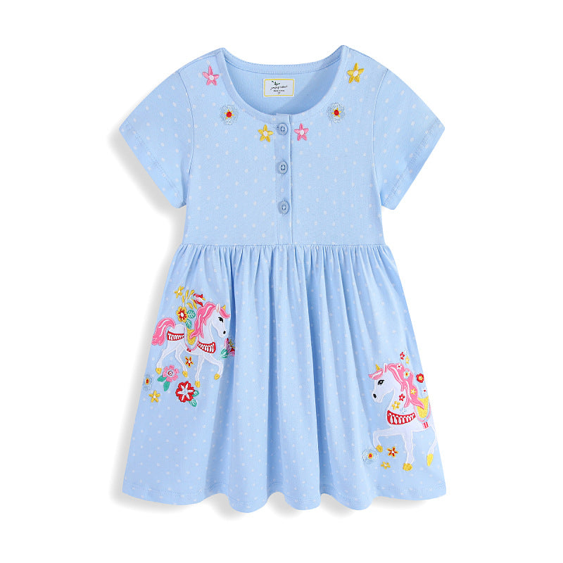 Mädchen Sommerkleid mit gesticktem Einhornmotiv EB