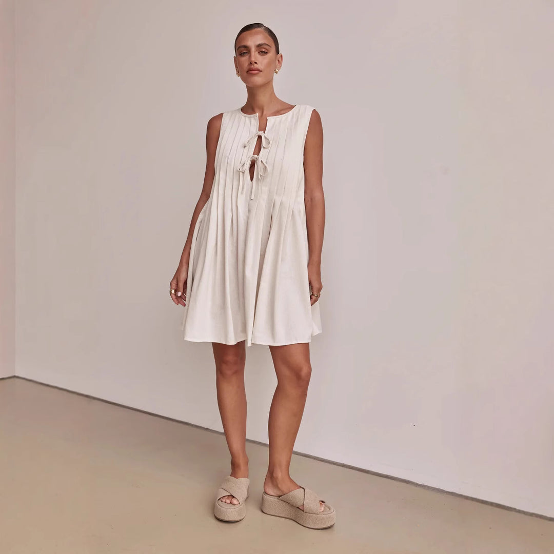 Damen A-Linien Kleid mit verspieltem Knoten und raffinierten Falten EB