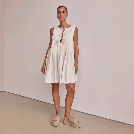 Damen A-Linien Kleid mit verspieltem Knoten und raffinierten Falten EB