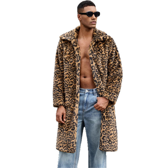 Herren Luxus Kunstpelzmantel mit Leopardenmuster EB