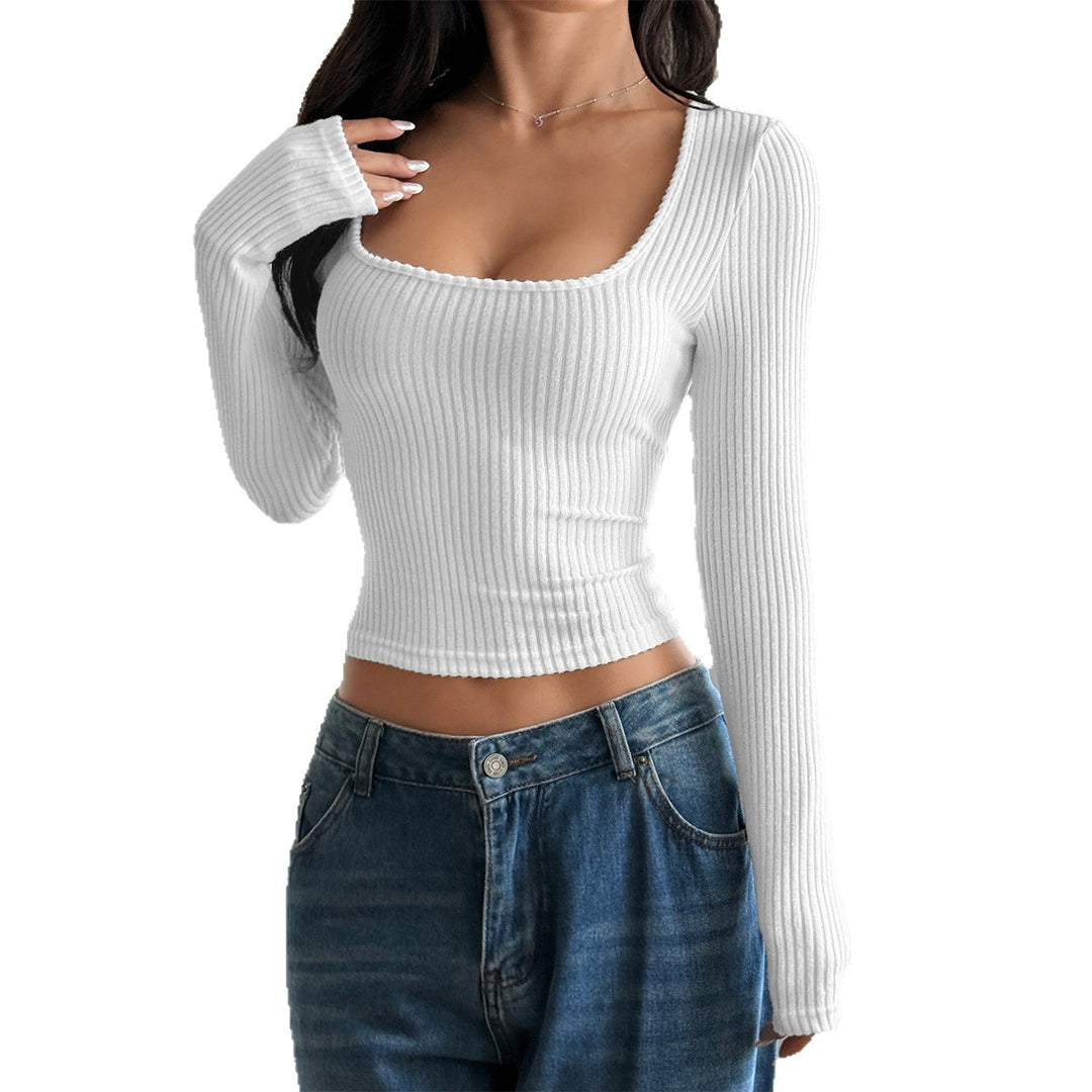 Damen nan tailliertes Rippstrick-Longsleeve mit tiefem quadratischem Ausschnitt und formendem Shaping-Effekt EB