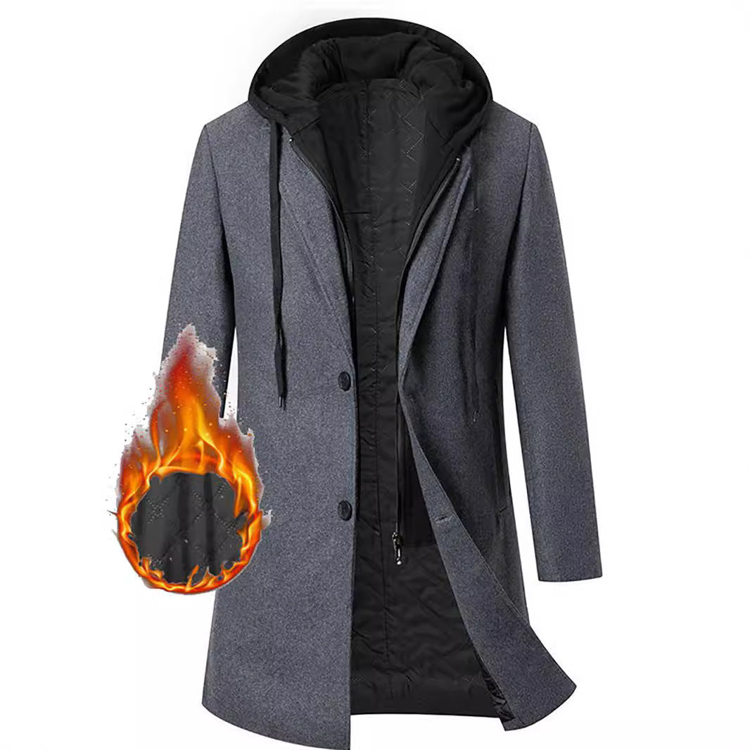 Damen eleganter Mantel mit abnehmbarer Kapuze und sportlichen Akzenten EB