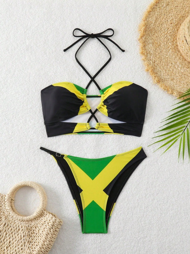 Damen Bikini mit trendy gekreuztem Oberteil und hohem Beinausschnitt EB