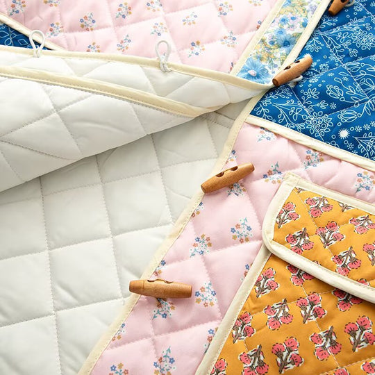 Damen gesteppte Übergangsjacke mit floralen Mustern und großen Taschen EB