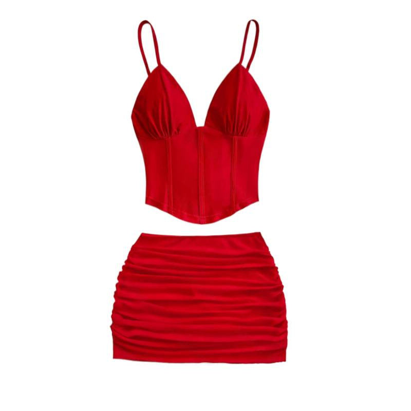 Damen Crop-Top und Mini-Rock Set mit Rüschendetails EB