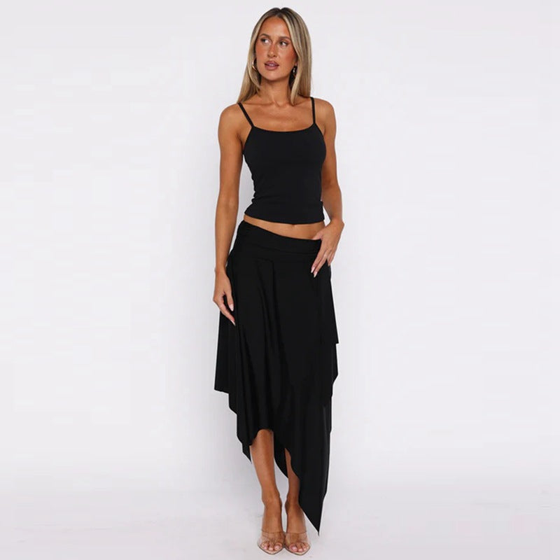 Damen Lässiges Sommerkleid mit asymmetrischem Saum und verstellbaren Trägern EB