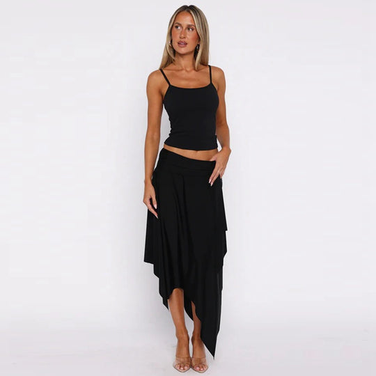 Damen Lässiges Sommerkleid mit asymmetrischem Saum und verstellbaren Trägern EB