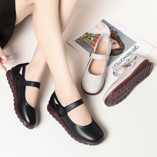 Damen Komfortable Ballerinas mit verstellbarem Riemen und dekorativem Blumenakzent EB