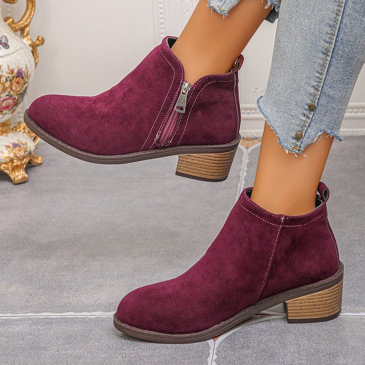 Damen Biker-Stiefeletten mit seitlichem Reißverschluss und modischer Struktur EB
