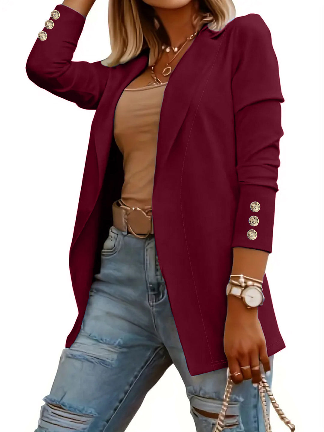 Damen Eleganter Blazer mit glamourösen Knöpfen und taillierter Passform EB