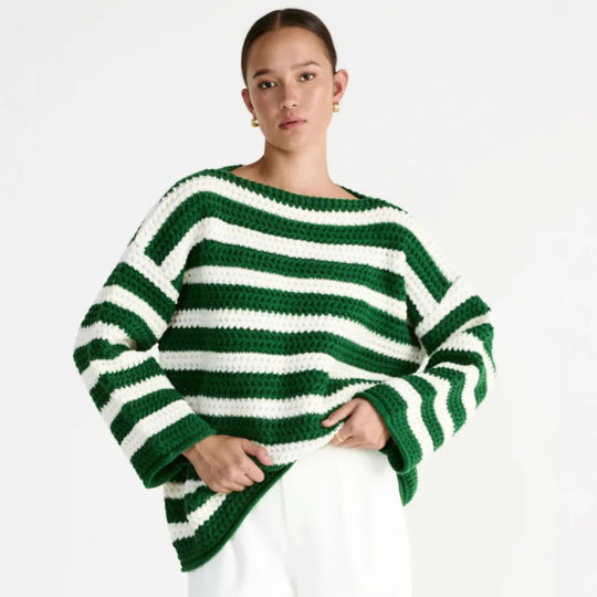 Damen lässiger Oversize-Pullover mit Streifenmuster EB
