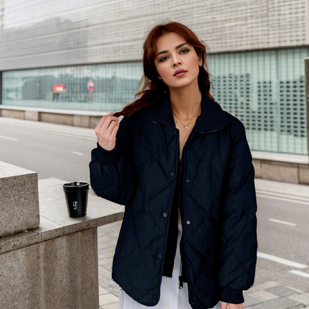 Damen gesteppte Übergangsjacke mit elastischen Bündchen und praktischen Taschen EB