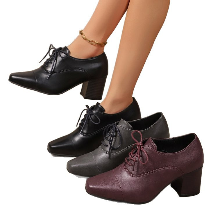 Damen High-Top Schnürschuhe mit elegantem Blockabsatz und modernem Design EB