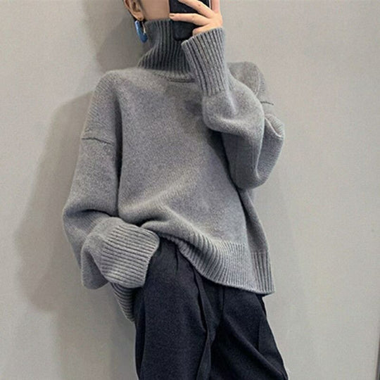 Damen Rollkragenpullover aus weichem Strickmaterial mit übergroßem Schnitt EB