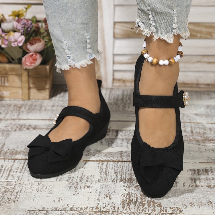 Damen Ballerinas mit dekorativer Schleifenapplikation und komfortablem Wedge-Absatz EB