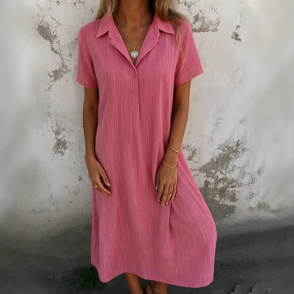 Damen lässiges Maxikleid mit Kragen und kurzen Ärmeln EB