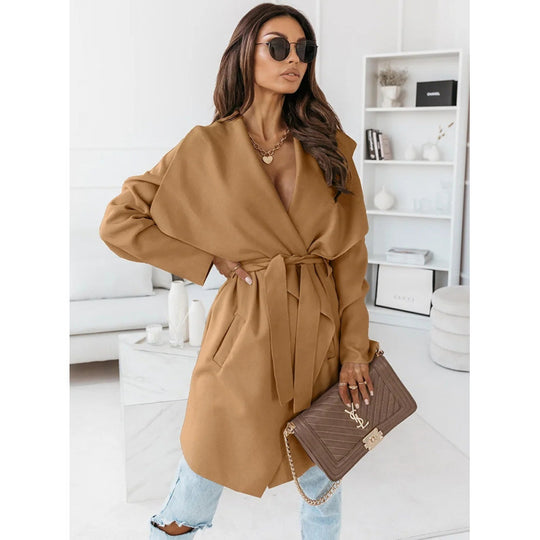 Damen lässiger Oversize-Mantel mit Wickelgürtel EB