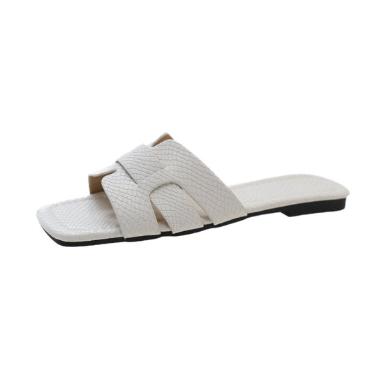 Damen modische Riemchen-Pantoletten mit elegantem Schlangenleder-Design EB