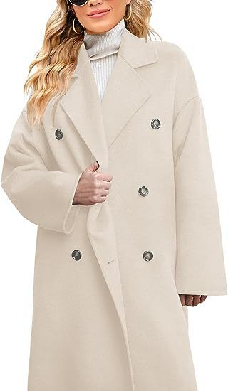 Damen eleganter und lässiger Wollmantel mit doppelter Knopfleiste EB